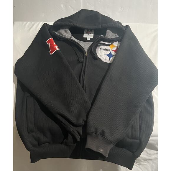 Vintage Pittsburgh Steelers Classic NFL Black Sherpa Full Zip Hoodie Mens Sz L - Picture 1 of 6